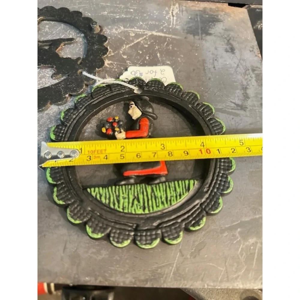 Vintage Amish Cast Iron Trivet Set Pennsylvania Dutch Boy Girl Wall Decor Black
